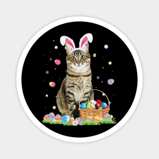 Happy Easter Cute Bunny Cat Eggs Basket Easter Cat Lovers Magnet